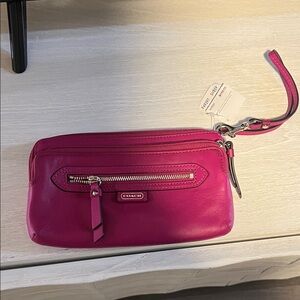 Coach Fuchsia Leather Wristlet